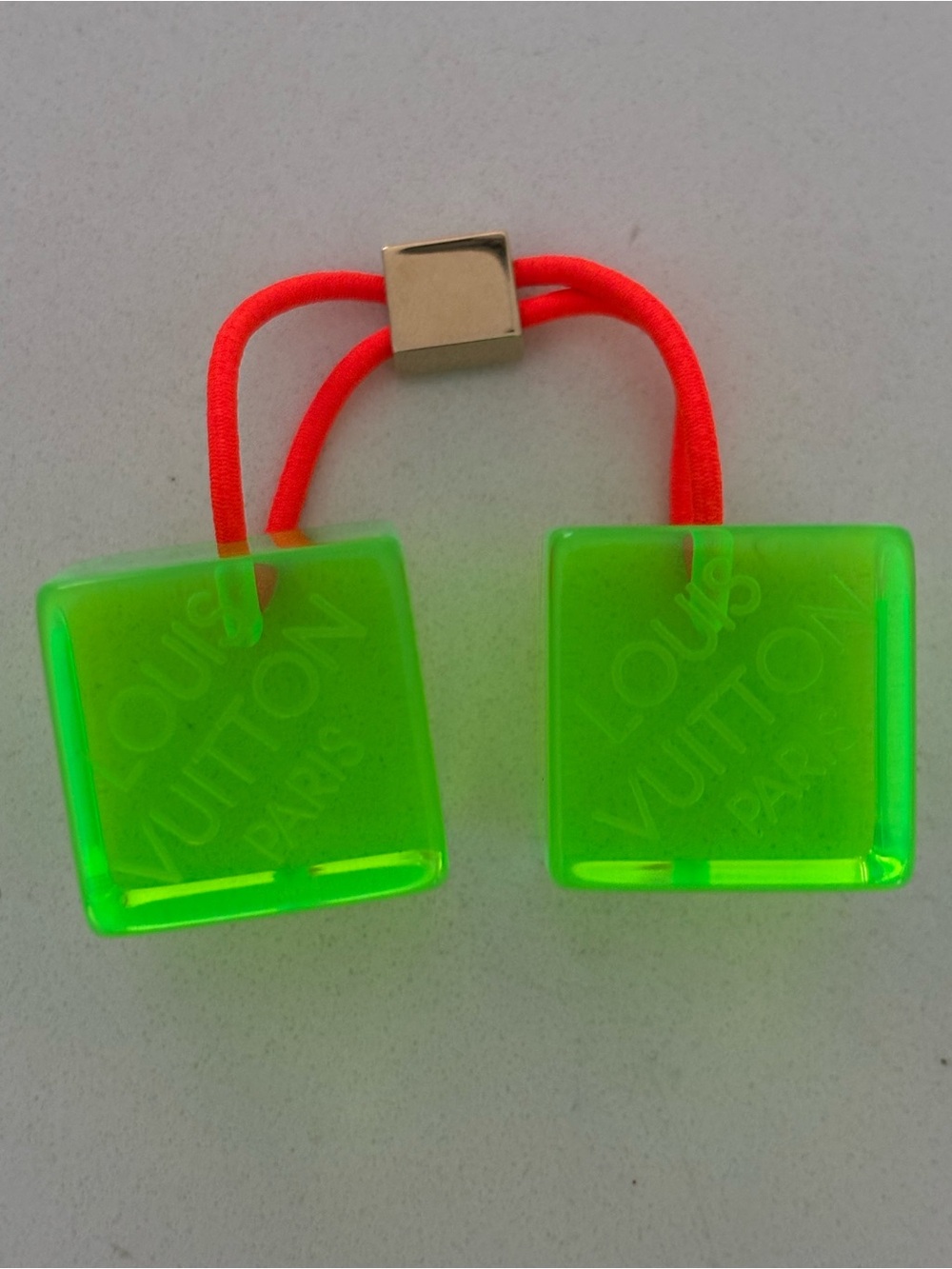 Authentic Louis Vuitton monogrammed acrylic orange and green hair bobbles